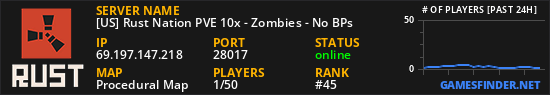 [US] Rust Nation PVE 10x - Zombies - No BPs