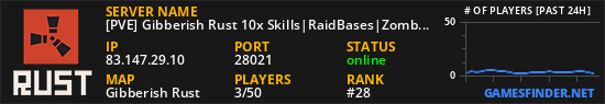 [PVE] Gibberish Rust 10x Skills|RaidBases|Zombie|Kits|Convoy